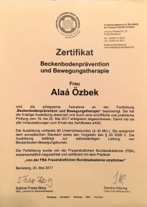 Zertifikat Beckenbodenprävention und Bewegungstherapie - Hebamme Alaá Özbek